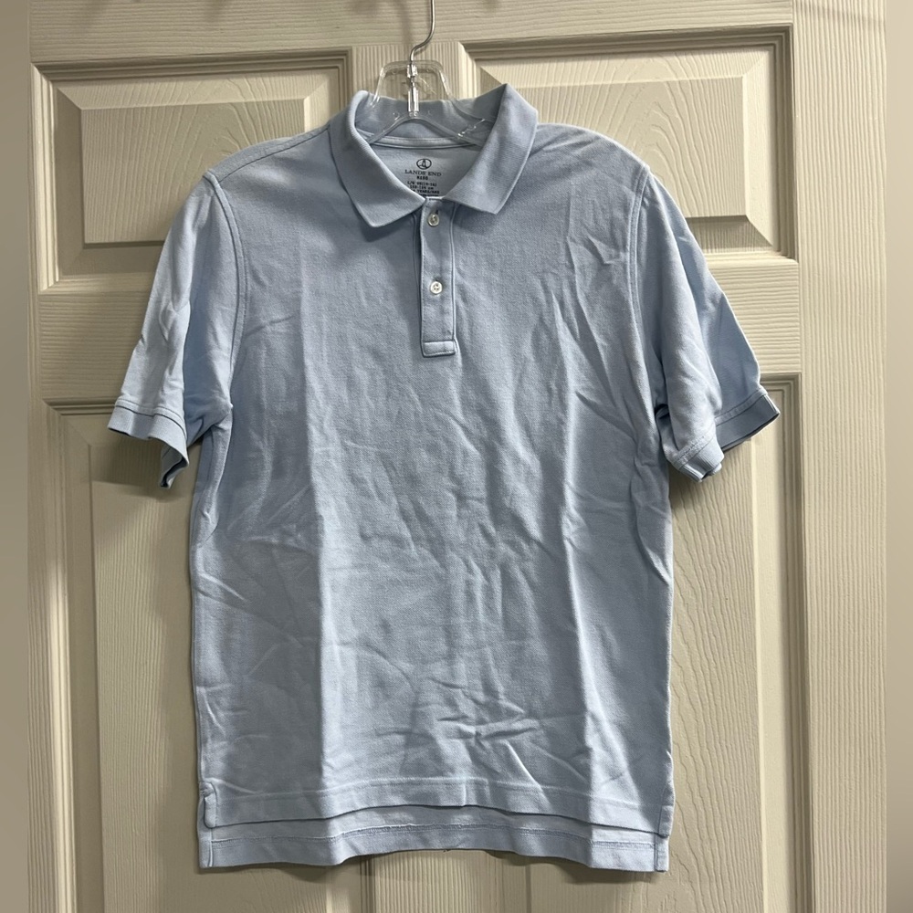 Lands End Shirt Unisex Blue Polo Short Sleeve Shirt - Size Large - VGUC